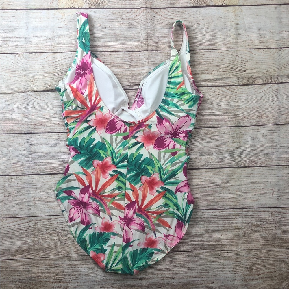 Contours by Coco‎ Reef Tropical Floral Ruched One-Piece in Pink & Green - Picture 10 of 11